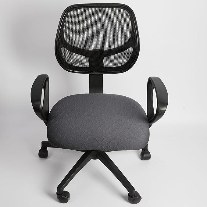 Melaluxe Stretch Jacquard Office Chair Cover, Removable Washable Desk Chair Cover Rotating Chair Seat Slipcover, Dark Gray