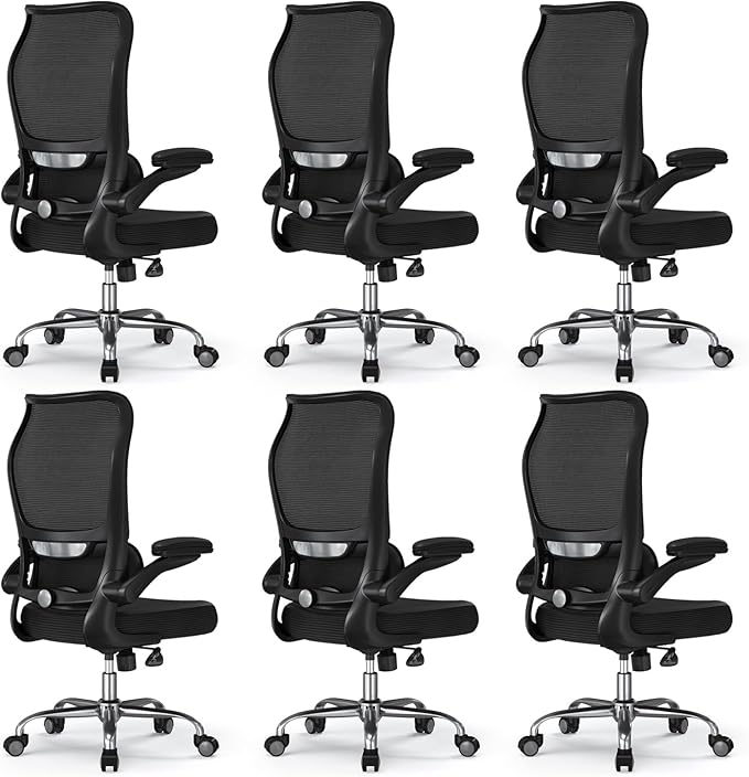 TRALT Ergonomic Office Chair - Desk Chair with Wave High Back Adjustable Lumbar Support Computer Chair - Gaming Chairs Mesh Backrest and PU Leather Seat for Home Reading Chairs (Black Pack of 6)