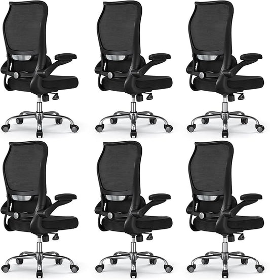 TRALT Ergonomic Office Chair - Desk Chair with Wave High Back Adjustable Lumbar Support Computer Chair - Gaming Chairs Mesh Backrest and PU Leather Seat for Home Reading Chairs (Black Pack of 6)