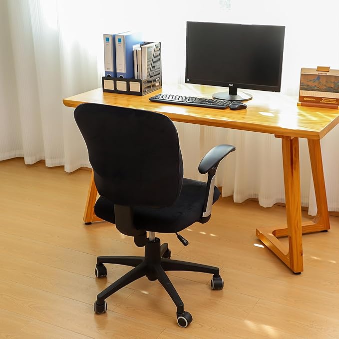 FORCHEER Split Office Chair Cover 2 Piece Black Stretch Velvet Separated Desk Chair Slipcover for Backrest and Seat Washable