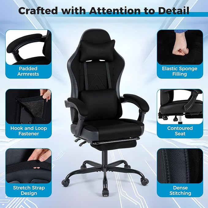 Goplus Gaming Chair, Ergonomic Office Chair with Foot Rest, Lumbar Support, Linkage Armrests, Detachable Headrest, 360°Swivel Computer Desk Chair w/Adjustable Backrest & Height, 330 lbs Capacity