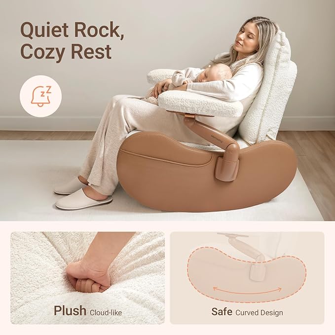 MAMAZING Lullabud Nursery Rocking Chair with Adjustable Armrests for Living Room, Upholstered Nursing Chair with Removable Cover for Breastfeeding(Brown/Beige)