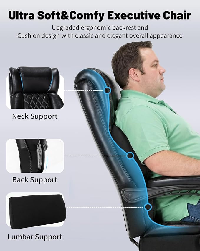 800LBS Big and Tall Office Chair with Foot Rest, Heavy Duty Executive Reclining Chair for Heavy People, Extra Wide Seat and Mobile Lumbar,High Back Large Computer Desk Chair for Home Office