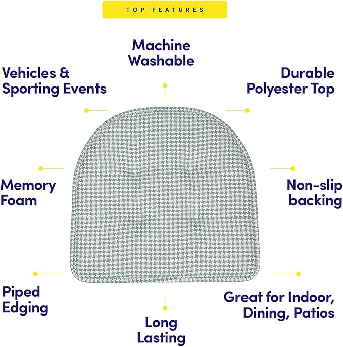 Sweet Home Collection Chair Cushion Memory Foam Pads Tufted Slip Non Skid Rubber Back U-Shaped 17" x 16" Seat Cover, 12 Count (Pack of 1), Houndsooth Pistachio
