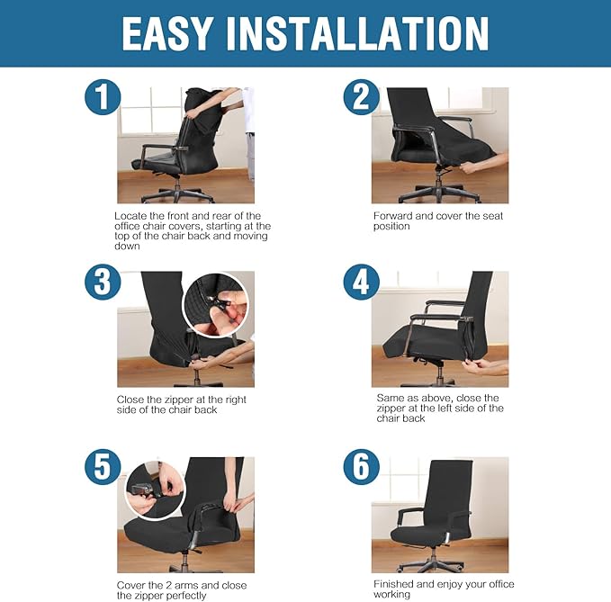 H.VERSAILTEX Home Office Chair Covers Stretchable Computer Desk Chair Covers Mid - High Back Universal Executive Boss Gaming Seat Cover Removable Machine Washable，Non Slip Thick Jacquard, Black- Large