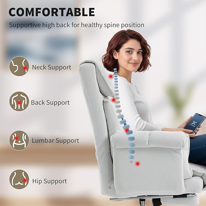 HOMCOM Executive Office Chair Comfy with Foot Rest, Reclining Swivel Computer Desk Chair with High Folding Back, Thick Cushion, Padded Armrest, Adjustable Height, Rolling Wheels, Cream White