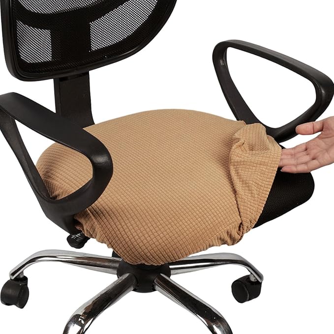 Melaluxe Stretch Jacquard Office Chair Cover, Removable Washable Desk Chair Cover Rotating Chair Seat Slipcover, Light Coffee