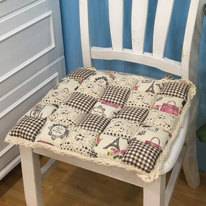 vctops Patchwork Chair Pad with Ties No Slip Lace Trim Chair Cushion Farmhouse Floral Print Kitchen Dining Seat Cushion (612, 16"x16")