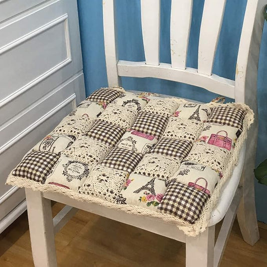 vctops Patchwork Chair Pad with Ties No Slip Lace Trim Chair Cushion Farmhouse Floral Print Kitchen Dining Seat Cushion (612, 16"x16")