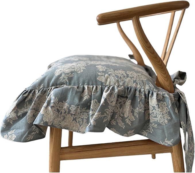 Korean Made Chair Pad Slipcover 17.5'x17.5' Chair Cushion Cover Ties with Ruffle Farmhouse Decor Covers Only, Gift for Mom(Mint Floral) Stocking Stuffer