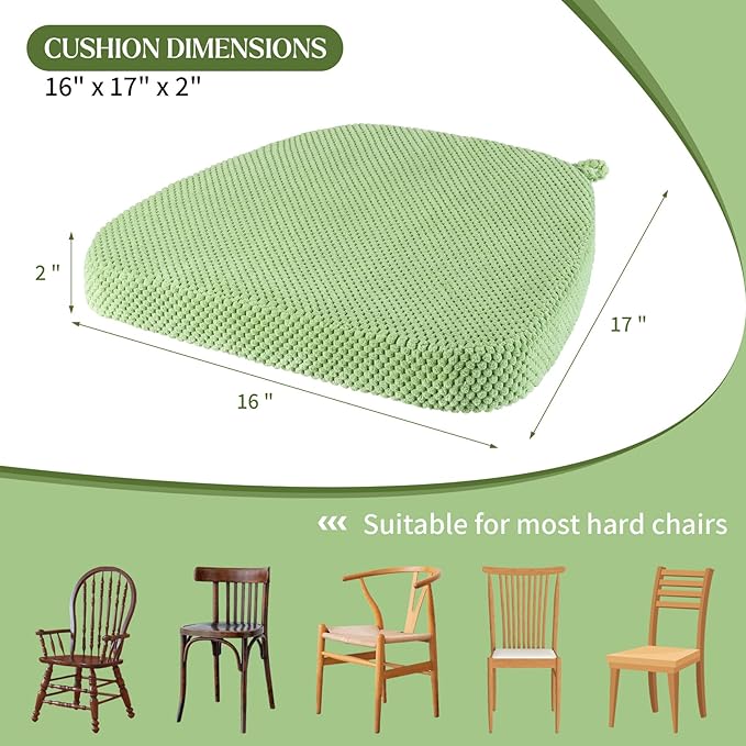 1 Pack Green Chair Cushions with Tie Removable Cover, D-Shape Dining Kitchen Chair Seat Pads Non Slip 17"x16"