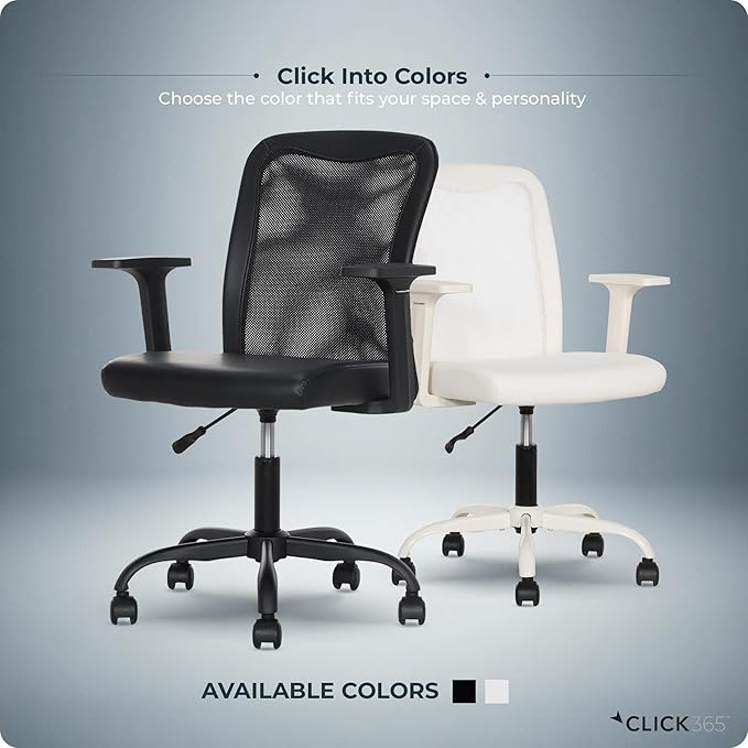 AeroCore M110 Ergonomic Mesh Office Chair, Mid-Back Desk Chair with Lumbar Support, Adjustable Height 360 Swivel, Rolling Wheels, Padded Seat, Small Space Home Office, 275 lb Capacity, Black