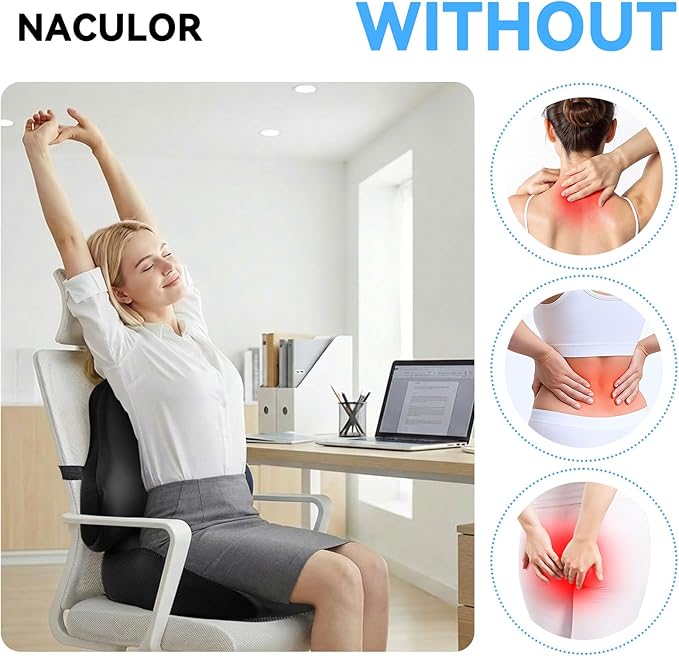 Seat Cushion Lumbar Support Pillow Set with Adjustable Fixed Strap, Memory Foam Coccyx Pad for Tailbone & Sciatica Pain Relief, Chair Cushions Back Support for Car, Office, Desk, Wheelchair