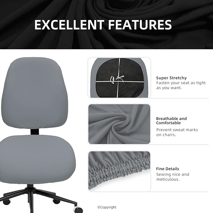 DIVA EN CAMINO DEC Stretchable Desk Office Chair Seat Covers - Universal Stretch Computer Chair Slipcover - Washable Rotating Backrest Coverings & Cushion Protectors for Dogs, Cats, Pets, Mid Gray
