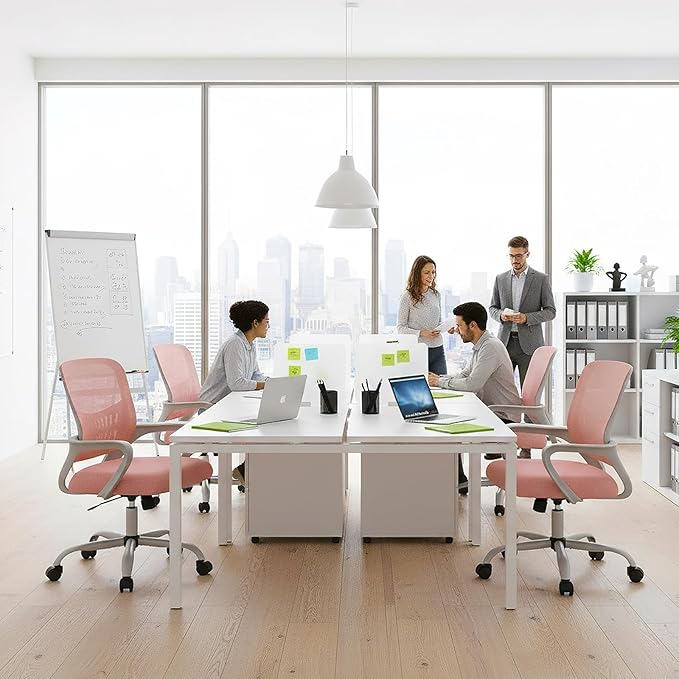 Sweetcrispy Home Office Managerial Executive Chair, Ergonomic Mesh Adjustable Swivel Mid-Back Computer Desk Chair with Comfortable Lumbar Support, Comfy Arms for Bedroom,Study