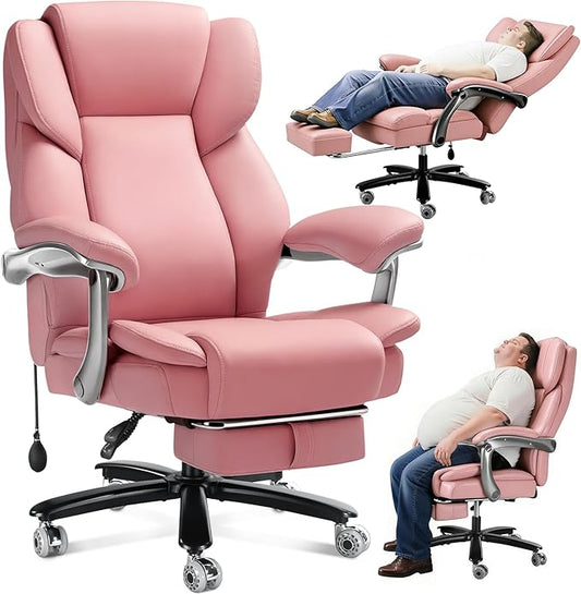 WAILOR 600lbs Big and Tall Office Chair for Heavy People,Heavy Duty Comfy Executive Office Desk Chair with Adjustable Lumbar Support,High Back Reclining PU Leather Computer Chair (Classic, Pink)