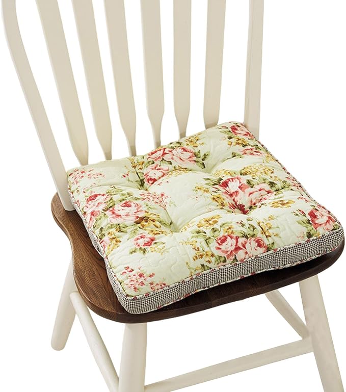 Boho Cotton Quilted Chair Cushion for Dining Chairs Non Slip Soft Comfortable Chair Pads with Ties Patchwork Printed Seat Cushion for Kitchen Chairs Office Chairs (Pattern F,16"x16")