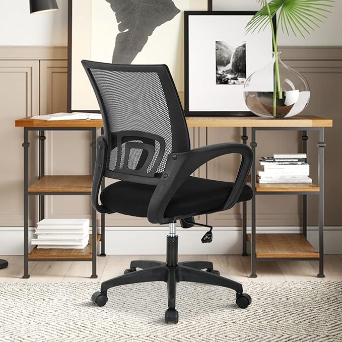 Office Chair, Desk Chair with Lumbar Support Arms, Adjustable Computer Chair with Breathable Mesh Backrest, Home Office Desk Chairs for Student, Adults, Study, Dorm, Comfortable Office Chair(Black)