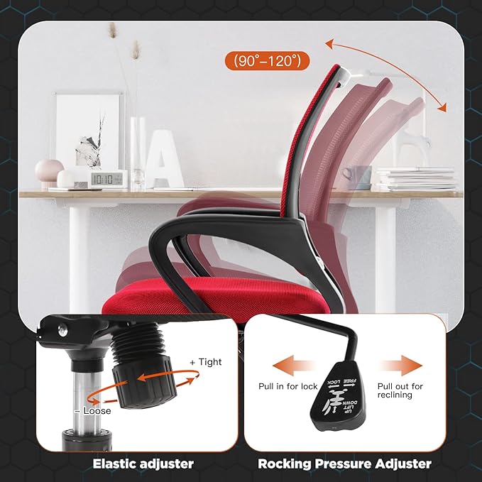 Ergonomic Office Chair Desk Chair Mesh Computer Chair Task Rolling Swivel Chair Upgraded Executive Swivel Computer Chair with Lumbar Support Modern Executive Adjustable Chair,Red