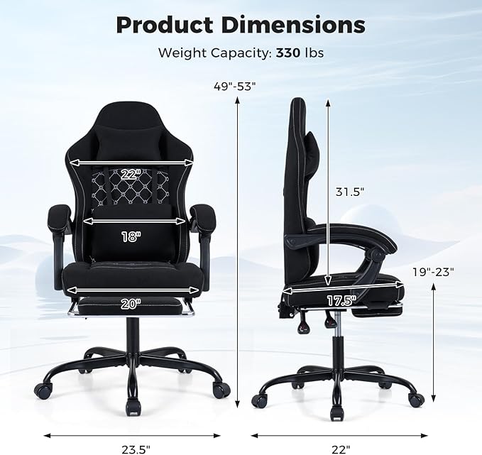 Goplus Gaming Chair, Ergonomic Office Chair with Foot Rest, Lumbar Support, Linkage Armrests, Detachable Headrest, 360°Swivel Computer Chair w/Adjustable Backrest & Height, 330 lbs Capacity (Black)