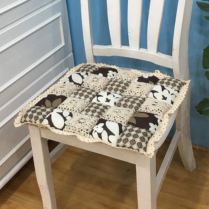 vctops Patchwork Chair Pad with Ties No Slip Lace Trim Chair Cushion Farmhouse Floral Print Kitchen Dining Seat Cushion (512, 16"x16")