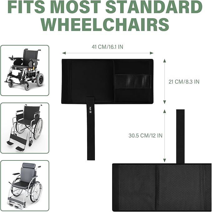 SPRING SEAON Wheelchair Footrest Covers, 1 Pair Soft Plush Foot Rest Pads with Non-Slip Backing, Removable Foam Insert, Hook-and-Loop Closure, Fits Most Standard Wheelchairs (Black)