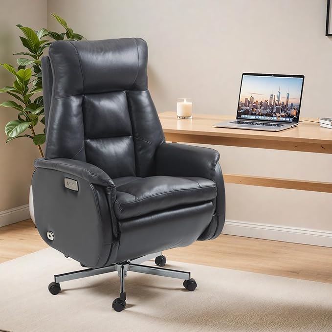 ECOTOUGE Power Office Chair with USB Charging, Recliner Executive Office Chair with Adjustable Footrest, Big and Tall High-Back Reclining Computer Chair, 400LBS Weight Capacity, Microfiber, Black