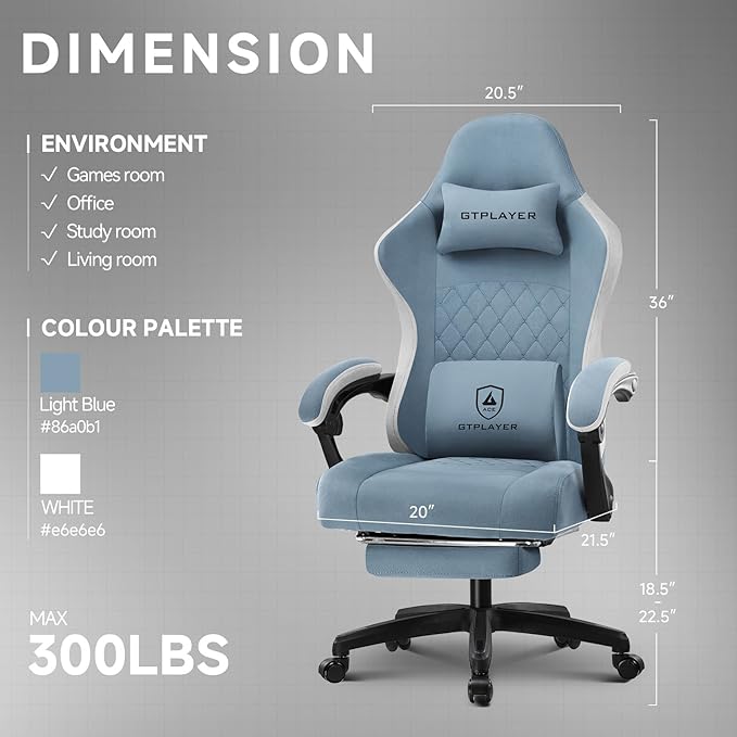GTPLAYER Gaming Chair, Computer Office Chair with Pocket Spring Cushion, Linkage Armrests and Footrest, High Back Ergonomic Computer Chair with Lumbar Support Task Chair with Footrest