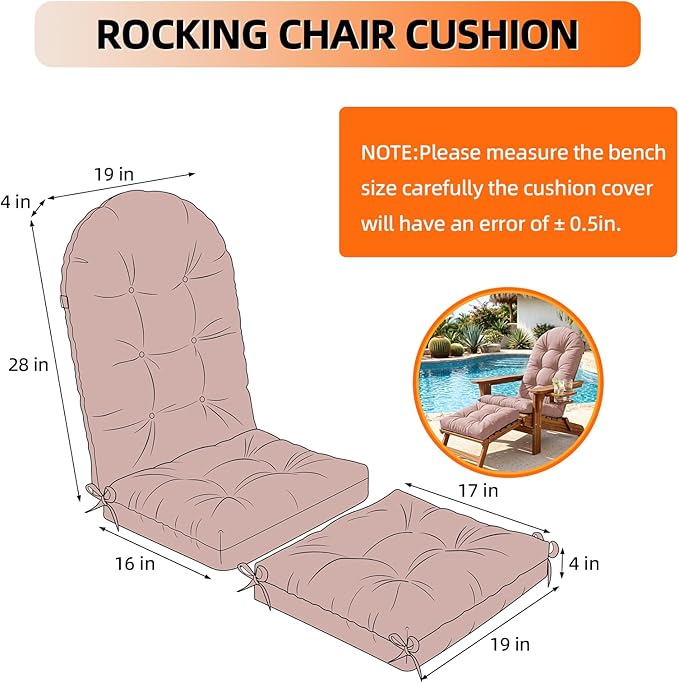 Rocking Chair Cushion Set - Soft Chenille 2-Piece Seat & Ottoman Pad, Tufted Non-Slip Design, High-Density Foam Nursery Glider Cushions, All-Season Indoor/Outdoor Rocker Comfort, Pink