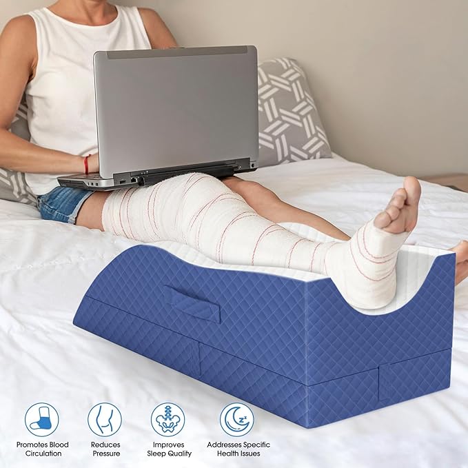 TranquilRelax Elevation Pillows for Leg After Surgery, Memory Foam Adjustable Leg Wedge Pillow for Injury or Rest, Ankle Pillow for Sleeping Blood Circulation Blue