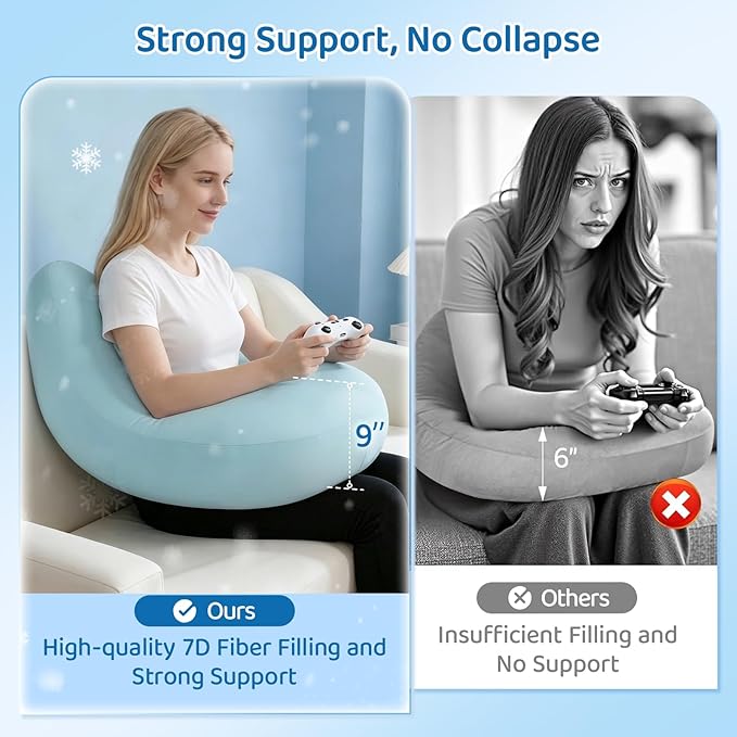 Cooling Crochet Pillow for Lap Support - Gaming Pillow for Lap with Extra Back Pillow for Support, Enlarged Reading Pillow for Laptop, Multi-Purpose Reading Pillow for Gaming/Working/Crocheting,Blue