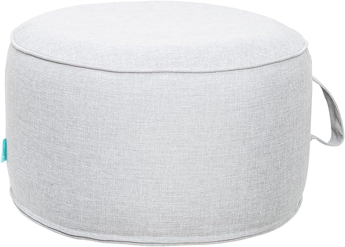 QILLOWAY Inflatable Outdoor Ottoman for Patio, Waterproof Round Pouf, Inflatable Foot Rest, Outdoor Footstool for Poolside, Garden，Camping,Gray,White