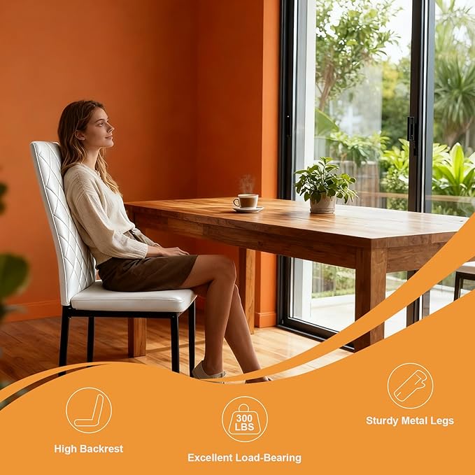Lightdot Dining Chairs Set of 2, Moden Kitchen Table Chairs with Mental Legs and Upholstered Faux Leather for Dining Room/Kitchen/Living Room/Restaurant
