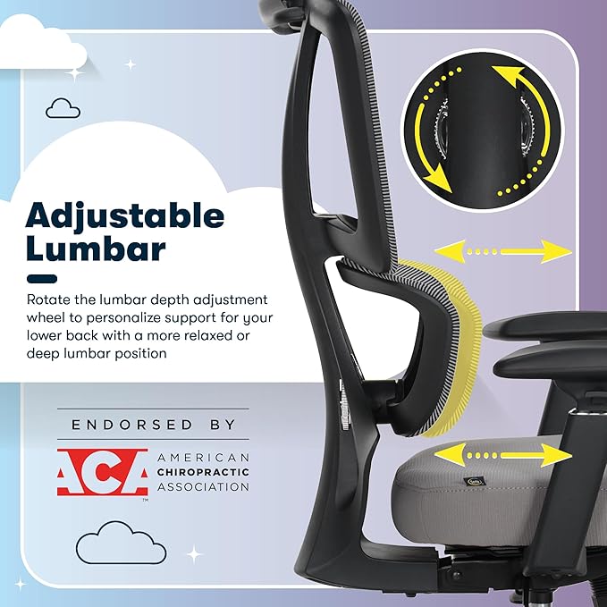 Serta AirHaven SX1200 Ergonomic Office Chair, High Back Mesh Desk Chair with Adjustable Headrest, Lumbar Support, 3D Armrests, ComfortCoils Seat, Swivel Computer Chair with Wheels, Gray