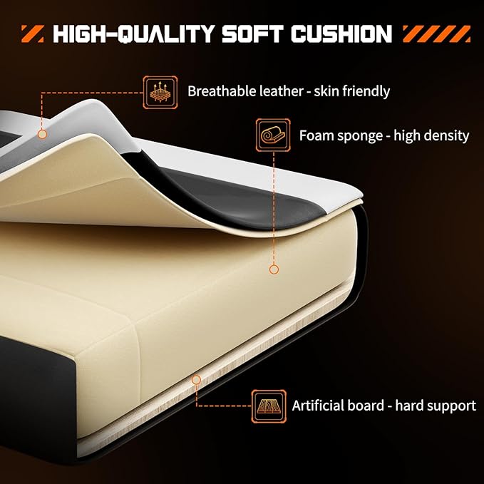 Sweetcrispy Computer Gaming Chair - Ergonomic High Back PU Leather Video Racing Chair with Adjustable Headrest & Footrest, Linkage Armrest, for Office and Home, White