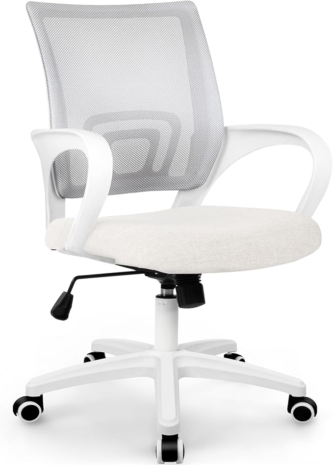 ETONEX Office Chair with Ergonomic Mid Back Cushion Lumbar Support Adjustable Swivel Rolling Computer Gaming Desk Chair Comfy Mesh Seat Wheels Home Executive Use (1, Ivory)