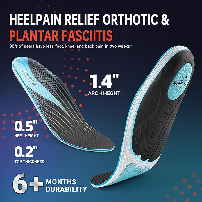 PCSsole Plantar Fasciitis Insoles Men Women- 220+lbs Heavy Duty High Arch Support Inserts with Comfort Cushion Orthotic Pain Relief Insoles for Flat Feet - Arch Pain - Heel Pain -Work Boot Shoe Insole