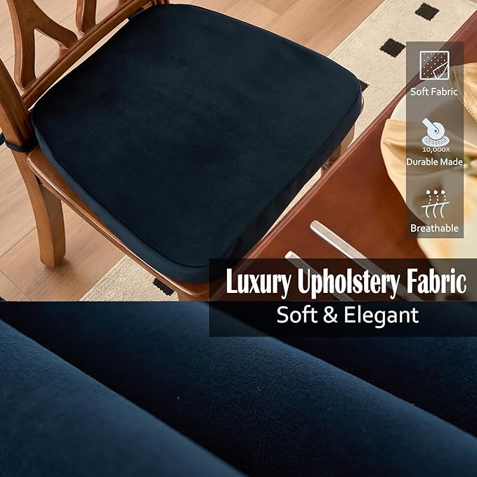 2'' Thick High-Density Foam Indoor Chair Cushions | Dining Chair Pads with Ties, Removable Washable Cover, Kitchen Chair Cushions 17"x16",Navy Blue 2 Pack