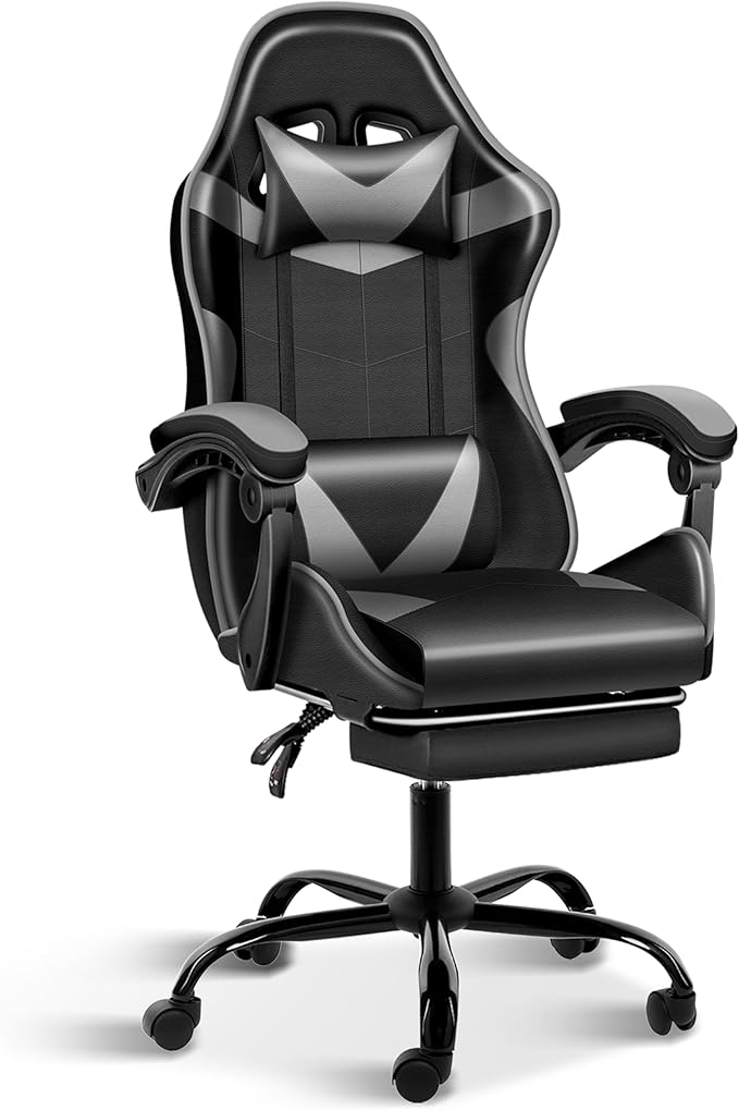 Gaming Chair, Ergonomic Computer Chair with Footrest and Lumbar Support, Height Adjustable Office Chair with 360° Swivel Seat and Headrest