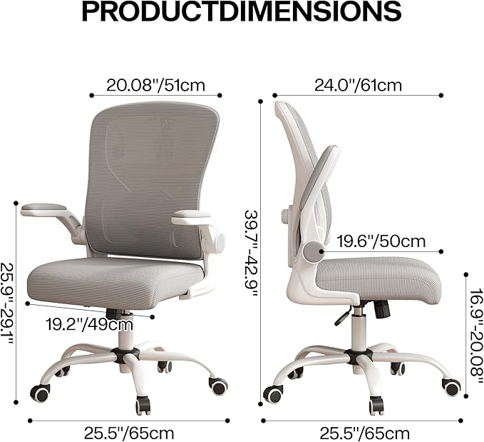 Office Chair, Ergonomic Desk Chair with Adjustable Lumbar Support Flip-up Arms,Comfortable Swivel Mesh Back Computer Chair Executive Task Chair for Home Office Use (Grey)