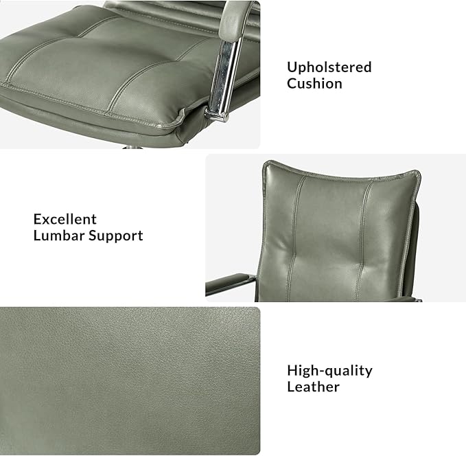 HULALA HOME Faux Leather Home Office Desk Chair, Adjustable Swivel Computer Chair with Sliver Legs and Arms, Comfy Upholstered Task Chair(Sage)