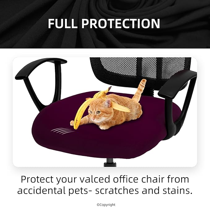 DIVA EN CAMINO DEC Stretchable Desk Office Chair Seat Cushion Covers - Universal Spandex Computer Chair Slipcover - Removable Washable Cushion Protectors for Dogs, Cats, Pets (Plum)