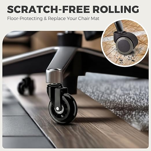 3 Inch Office Chair Wheels, Smooth & Safe Rolling, Safe for All Floors Include Hardwood Floors & Carpet, Universal Stem 7/16 inch x 7/8 inch, Not for 1KEA Chairs, Easy to Install, Set of 5, Black