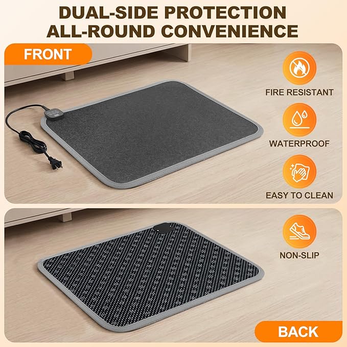 Heated Floor Mat for Foot Warmer - 110V Adjustable Temperature Under Desk Electric Heater with Timer for Office Bathroom Home, Heating Pad for Cold Feet