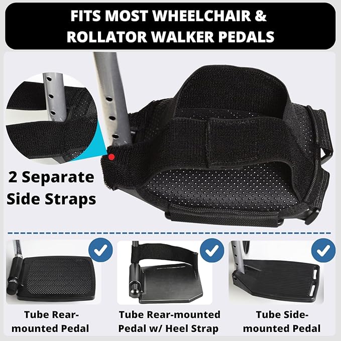 Wheelchair Footrest Strap, Adjustable Wheel Chair Shoe Holder to Secure Feet, Soft Wheelchair Foot Pedal Covers, Non-Slip Wheel Chair Foot Plate Pads, Comfort Cushion Accessories for Seniors