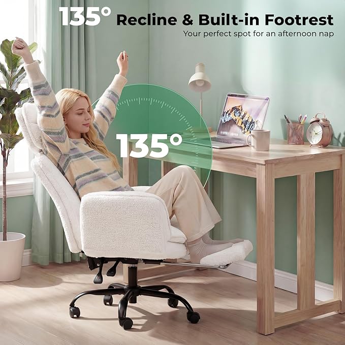 HOMRELEXA Criss Cross Office Chair with Armrests & Wheels, Comfy Velvet Vanity Chair, Ergonomic Executive Gaming Computer Chairs with Foot Rest, Wide Seat Reclining Desk Chair, Pink