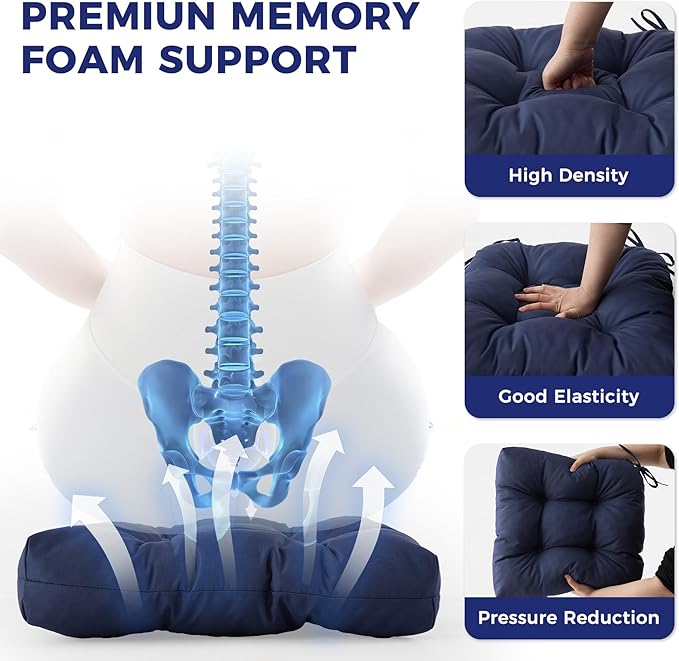 IASEAHK Outdoor Chair Cushions Set of 4, 19" x 19" x 5", Waterproof Outdoor Seat Cushions for Patio Furniture, Fade-Resistant Patio Chair Cushion, Dining Wicker Chair Pads for Porch Garden, Navy Blue