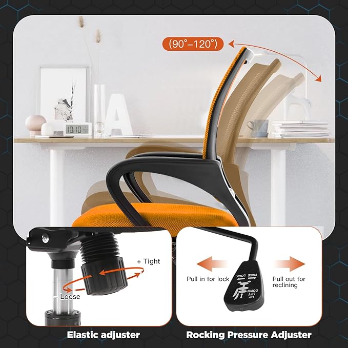 Ergonomic Office Desk Chair - Mesh Computer Task Swivel Chair with Lumbar Support, Modern Executive Adjustable, Orange