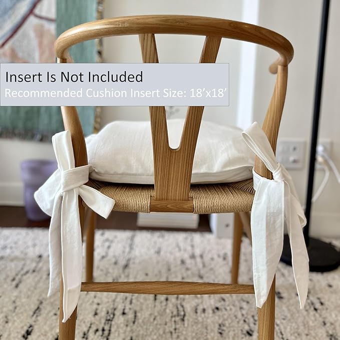 Korean Made Chair Pad Slipcover 17.5'x17.5' Chair Cushion Cover Ties with Ruffle Farmhouse Decor Covers Only, Gift for Mom (Solid White) Stocking Stuffer
