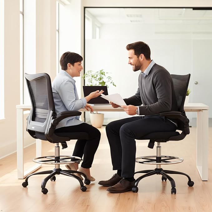 Drafting Chair,Tall Office Chair for Standing Desk,Office Drafting Chair with Footrest Ring,High Office Chair with Tilt Back,Extra Tall Office Chairs with Flip Up Armrest